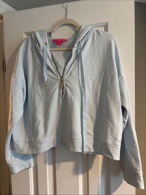 Lilly Pulitzer Light Blue Half-Zip Crop Hoodie